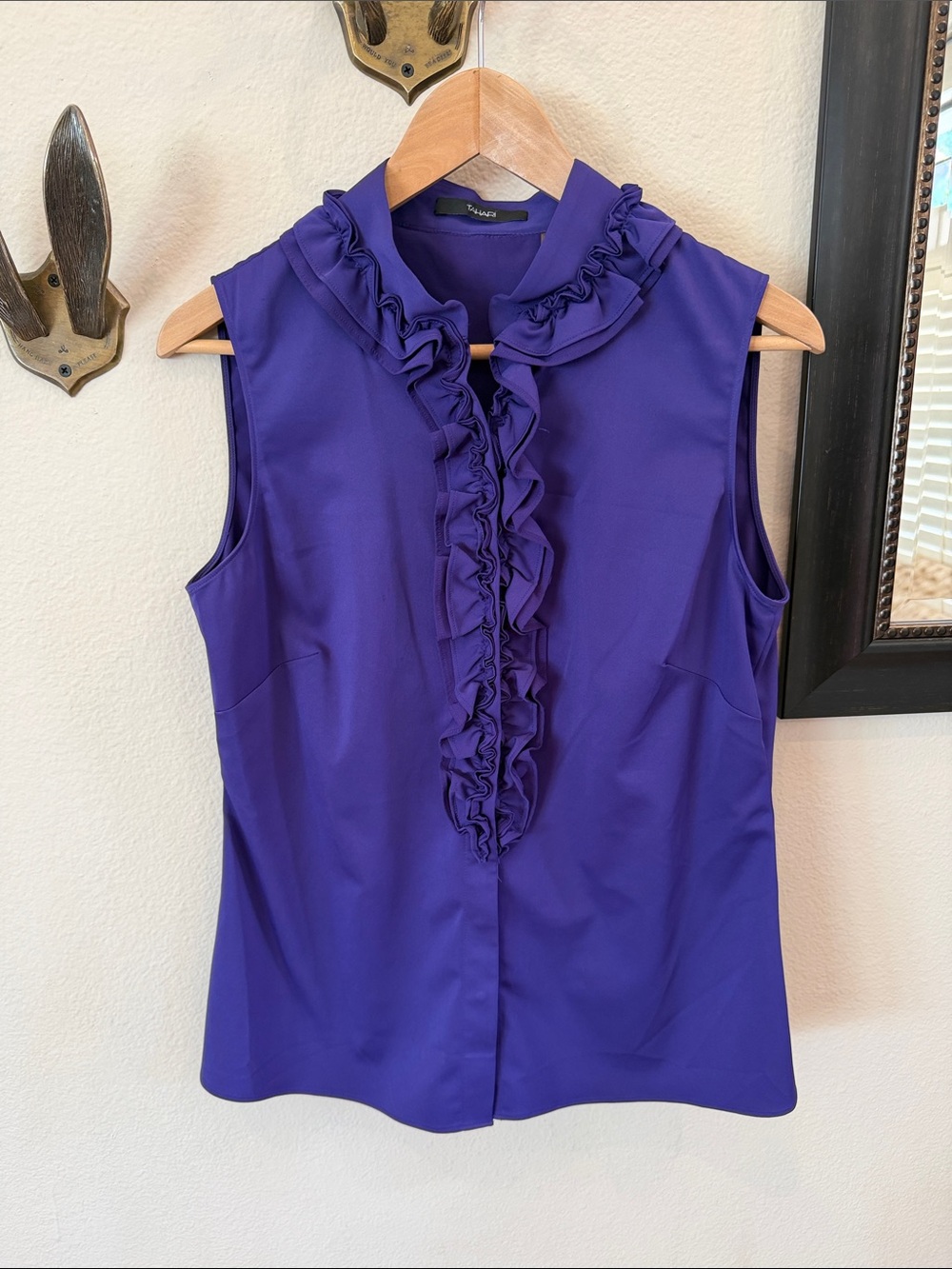 Tahari Sleeveless Ruffle Front Camisole - Purple